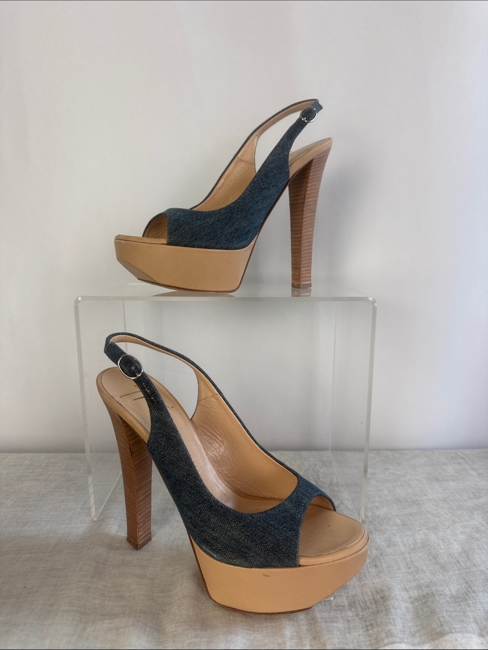 G ZANOTTI DENIM WITH TAN PLATFORM SHOES